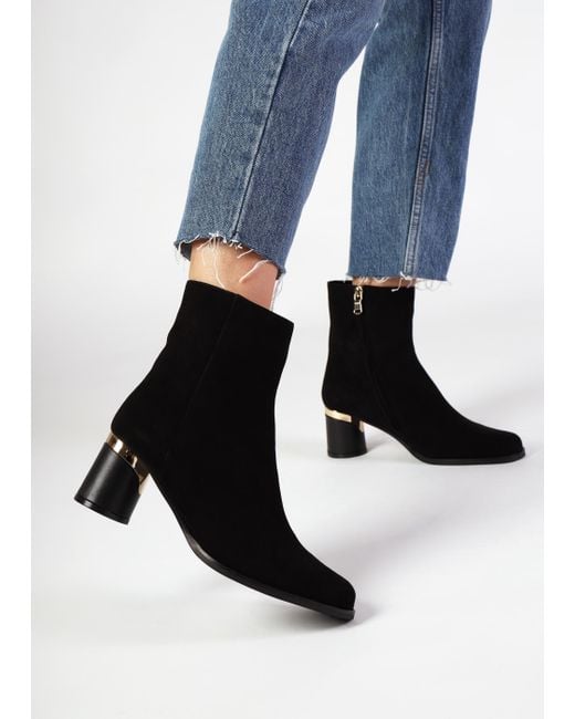 Daniel Penelope Black Suede Gold Trim Heeled Ankle Boots