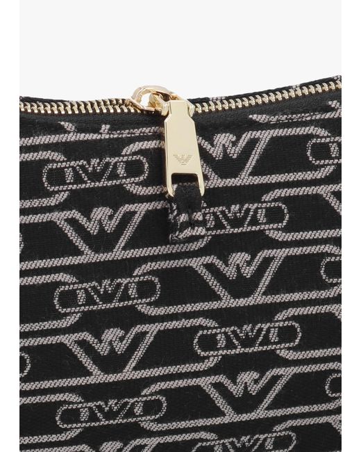 Emporio Armani White Canvas Jacquard Nero Grigio Shoulder Bag
