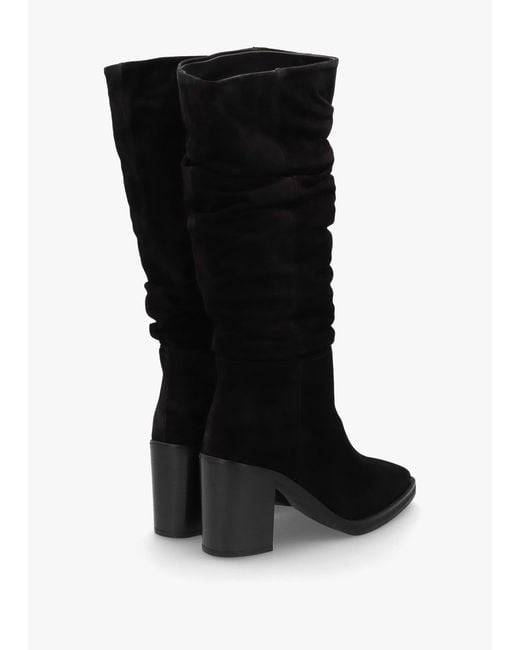 Alpe Black Astrid Rouched Block Heel Knee Boots