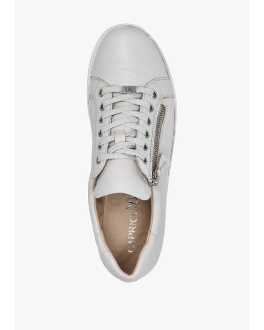 Caprice White Grey Leather Side Zip Trainers
