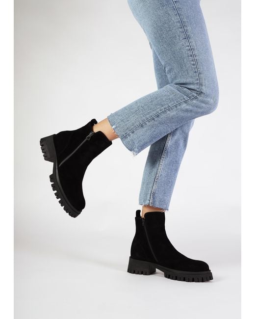 Daniel Lagos Black Suede Chunky Low Block Heel Ankle Boots