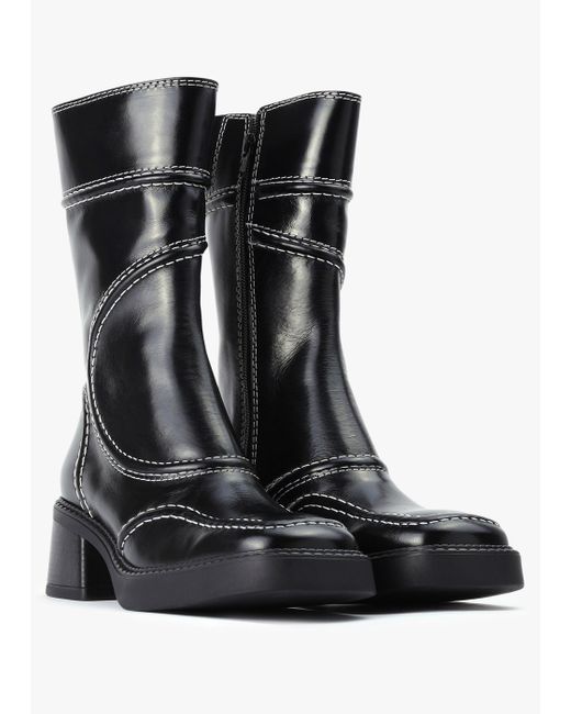 Miista Malene Black Leather Block Heel Calf Boots