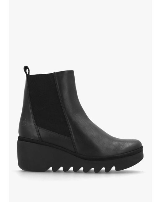 Fly London Bagu Black Leather Wedge Chelsea Boots