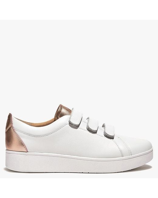 Fitflop Rally Metallic-back Urban White Rose Gold Leather Strap Trainers