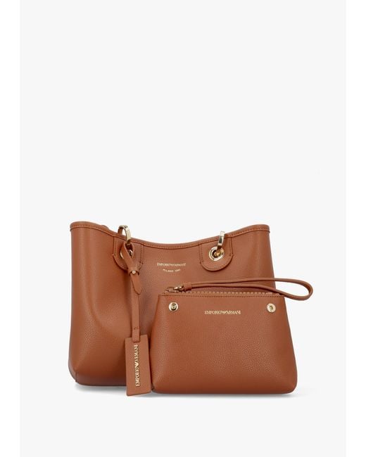 Emporio Armani Brown Myea Cuoio Rosso Shopper Bag With Pouch