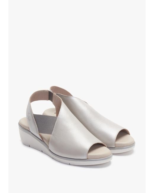 Fly London Gray Nily Silver Leather Low Wedge Sandals
