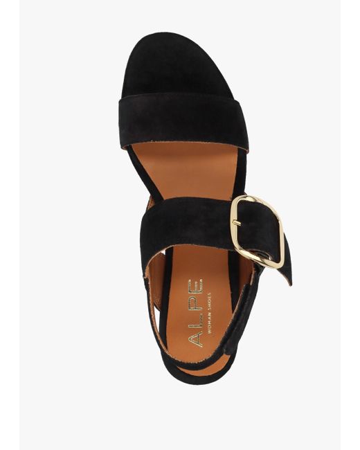 Alpe Altona Black Suede Flatform Sandals