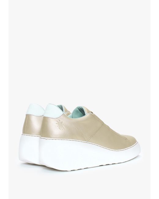 Fly London Natural Dito Gold Leather Wedge Trainers