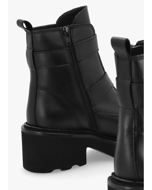 Alpe Arose Black Leather Double Buckle Ankle Boots