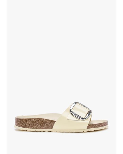 Birkenstock White Madrid Big Buckle High Shine Butter Leather Mules