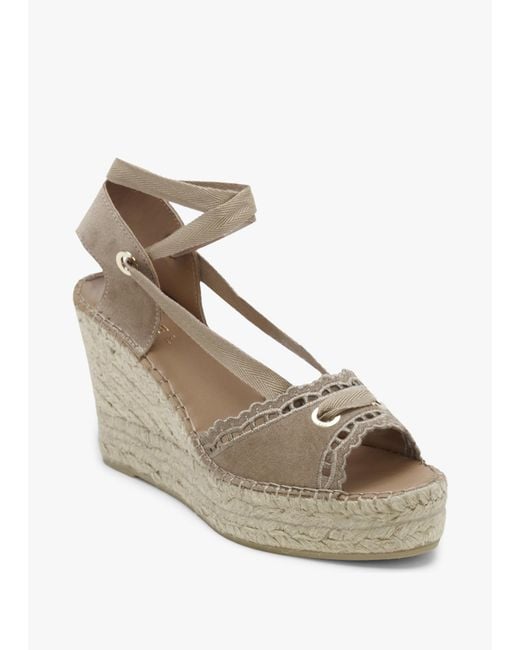 Daniel Natural Ilazer Beige Suede Laser Cut Edge Ankle Tie Wedge Espadrilles