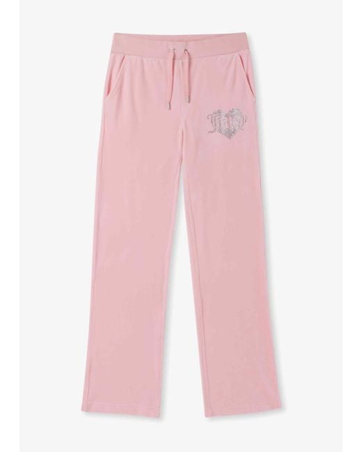 Juicy Couture Pink Del Ray Apple Blossom Velour Heart Diamante Lounge Pants