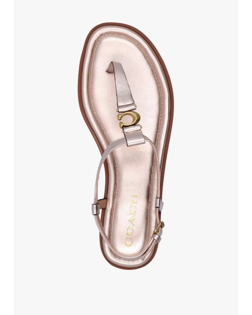 COACH White Jessica Champagne Leather Toe Post Sandals