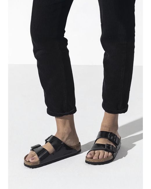Birkenstock Arizona Birko-flor Black Patent Two Bar Mules