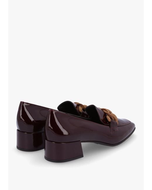 Luca Grossi Brown Burgundy Patent Leather Chain Link Low Heel Loafers