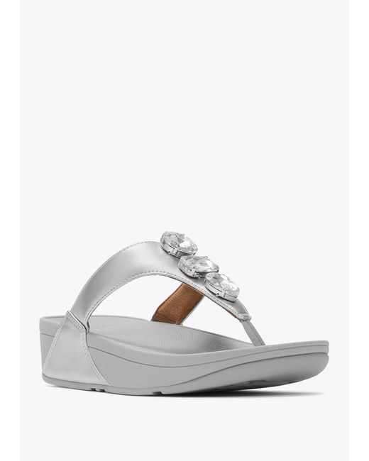 Fitflop White Lulu Ultra Jewel Leather Toe Post Sandals