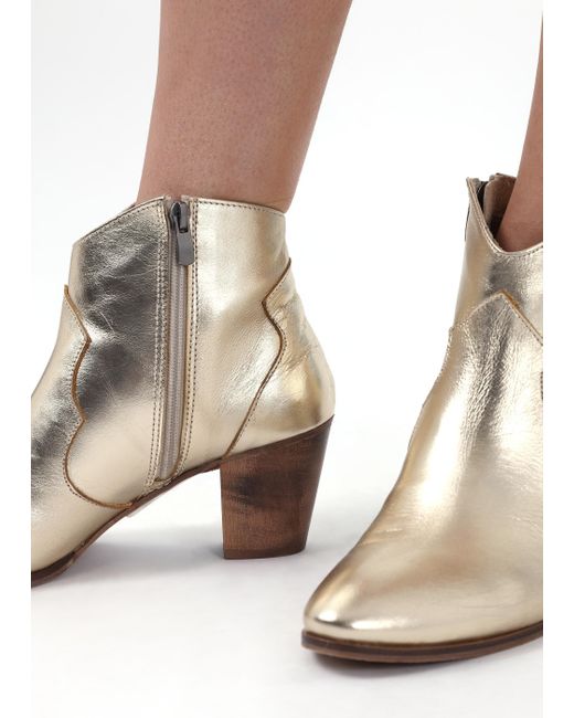 Daniel Natural Barara Gold Leather Western Ankle Boots