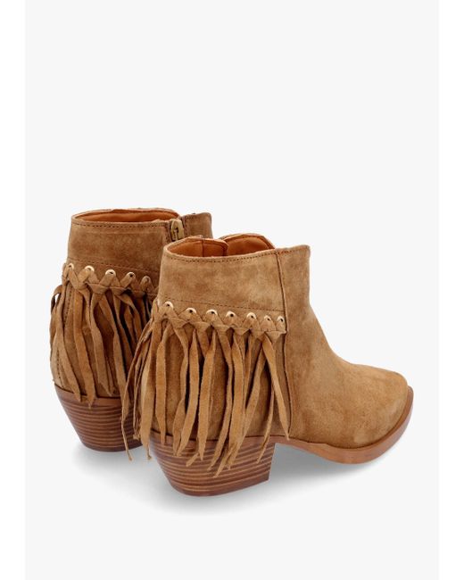 Alpe Brown Ajax Tan Suede Fringed Western Stacked Heel Ankle Boots