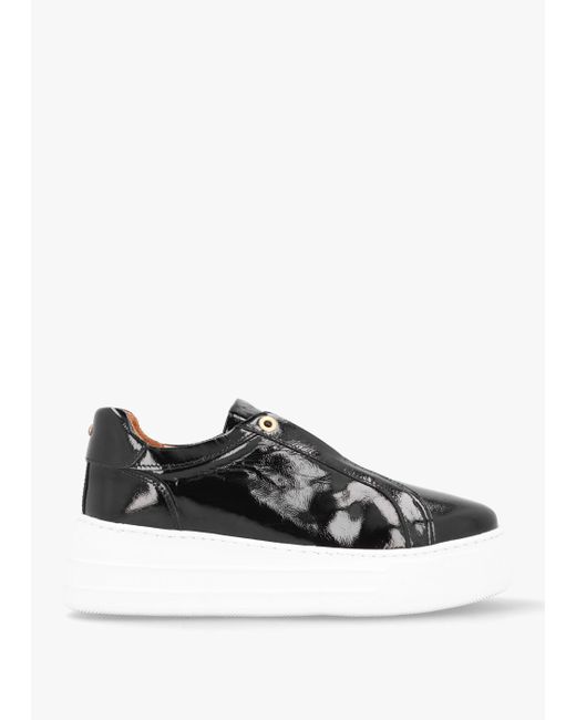 Moda In Pelle White Aneeba Black Patent Leather Slip On Trainers