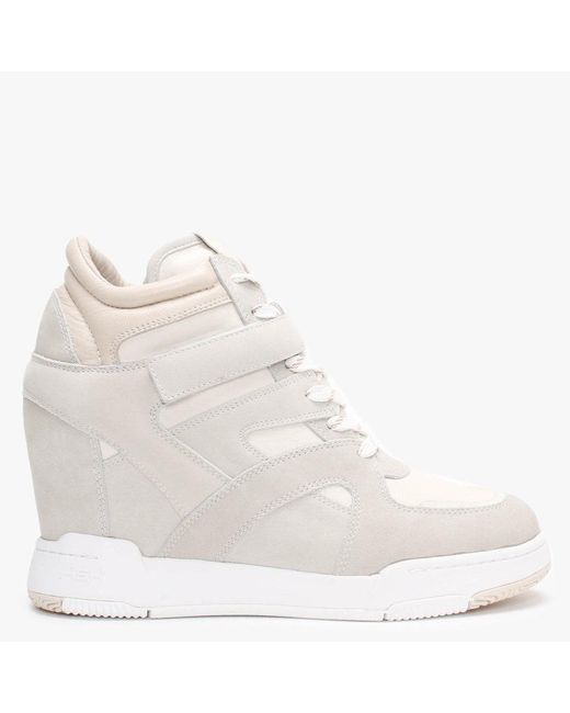 Ash White Body Beige Leather & Suede Wedge Trainers