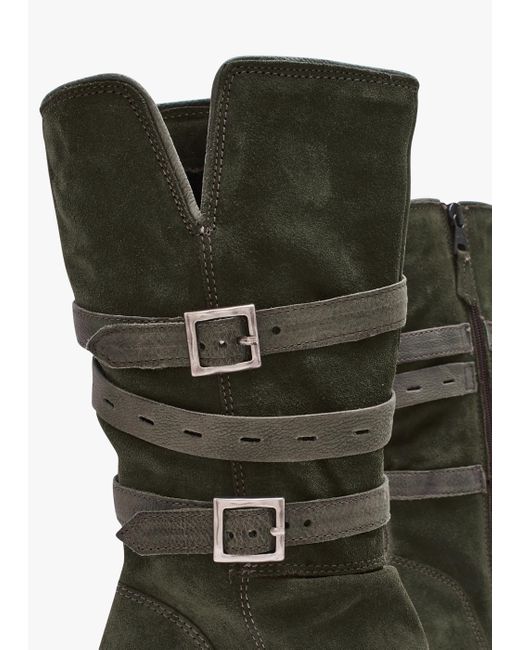 Moda In Pelle Green Brendie Khaki Suede Block Heel Calf Boots