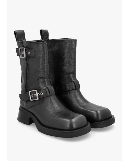 Miista Renate Black Leather Biker Boots