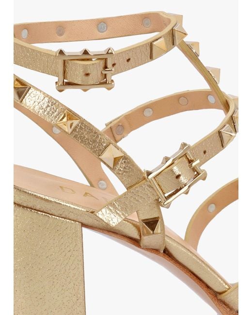 Daniel Natural Pitter Gold Leather Studded Block Heeled Sandals