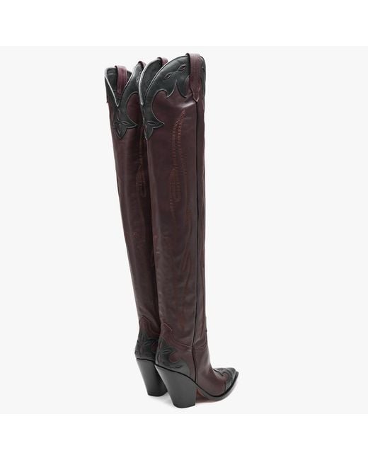 Sonora Boots Melrose Black & Burgundy Leather Western Over The Knee