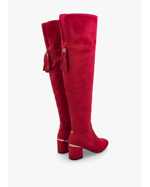 Moda In Pelle Retta Red Suede Block Heel Over The Knee Boots