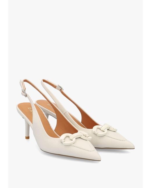 Daniel Metallic Eppie White Leather Mid Heel Sling Back Shoes