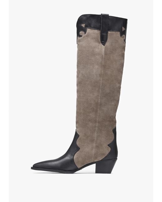 Daniel Brown Bandana Taupe Suede & Leather Western Knee Boots