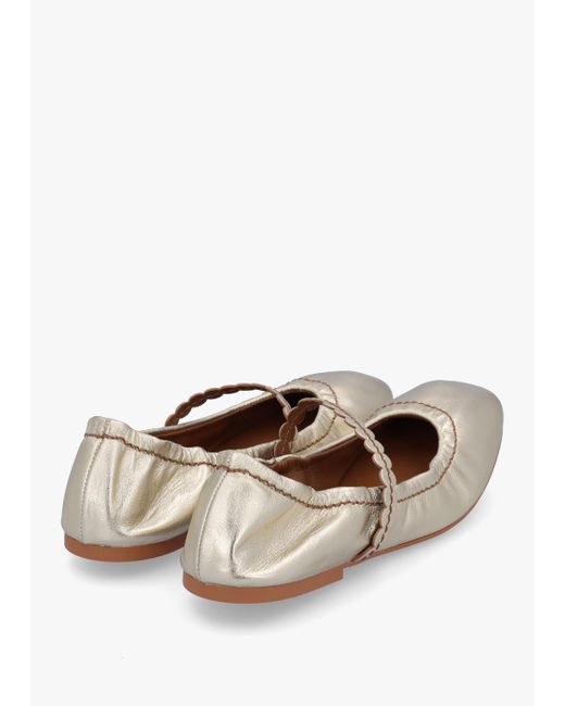See By Chloé White Kaddy Light Gold Leather Flat Mary Janes