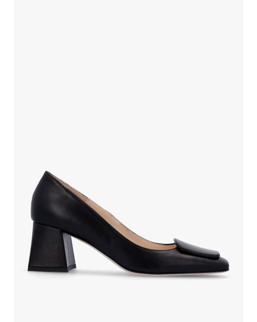 Daniel Multicolor Nessie Black Leather Block Heel Court Shoes