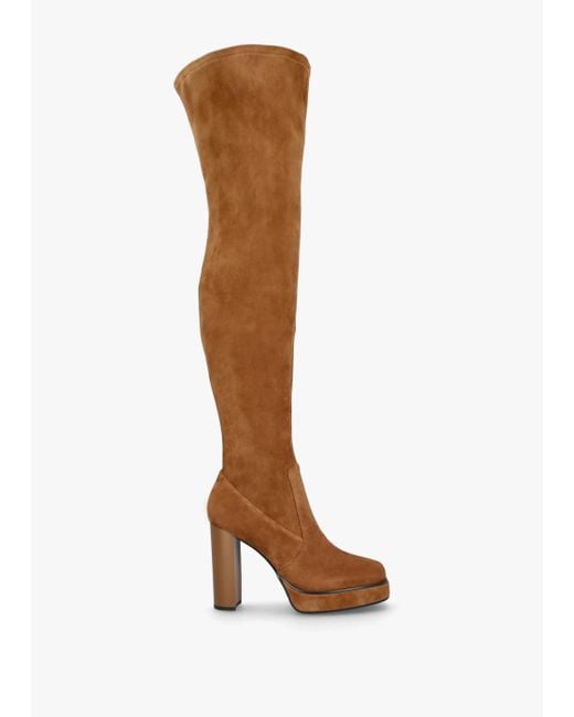 Daniel Brown Sippy Tan Suede Over The Knee Platform Heeled Boots