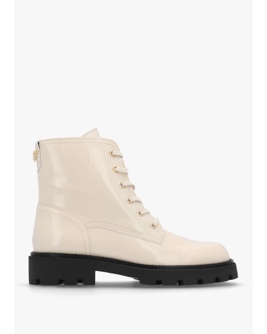 Alpe Acorn White Patent Leather Lace Up Ankle Boots