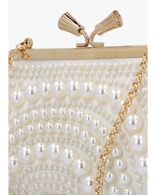 Anya Hindmarch Natural Maud Tassel Ivory Satin Pearl Embellished Clutch Bag