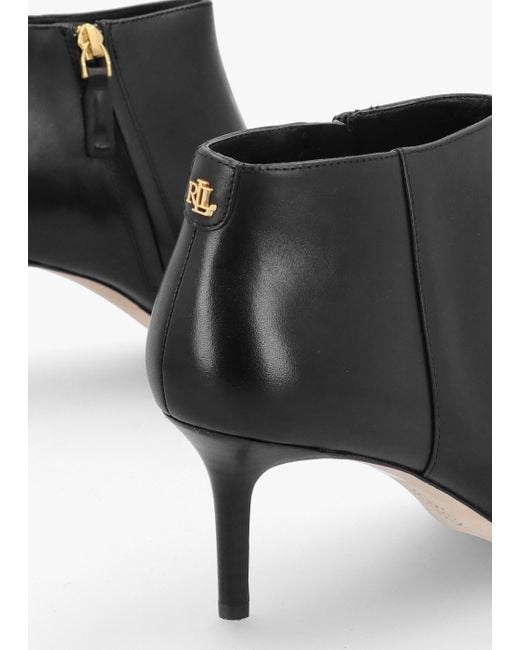 Ralph Lauren Gray Lizie Burnished Black Leather Heeled Ankle Boots