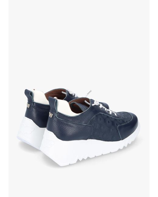 Wonders Blue Eleven Navy Leather Wedge Trainers