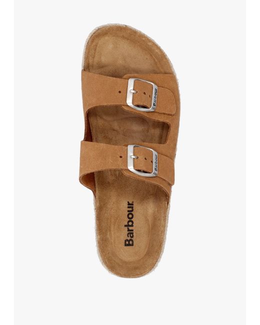 Barbour White Sandgate Tan Suede Mules