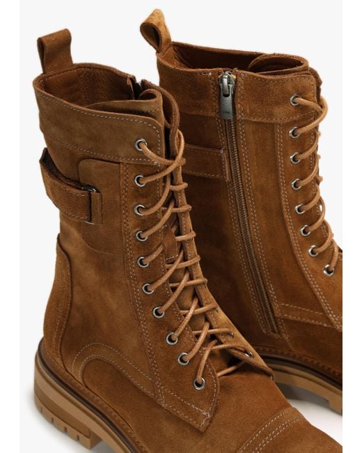 Daniel Brown Idris Tan Suede Ankle Strap Biker Boots