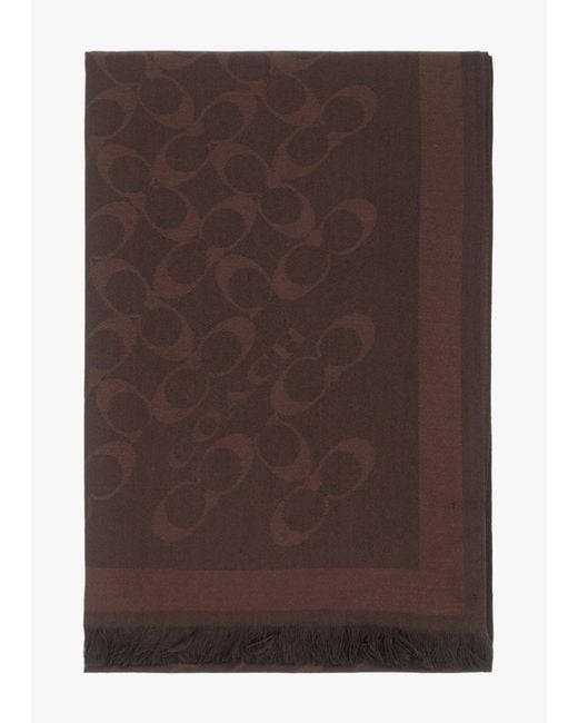 COACH Brown Bias Signature C Maple Wool Mix Oblong Scarf