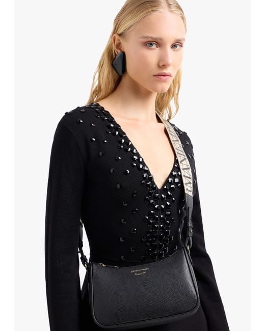 Emporio Armani Lilly Black Silver Pebbled Baguette Bag