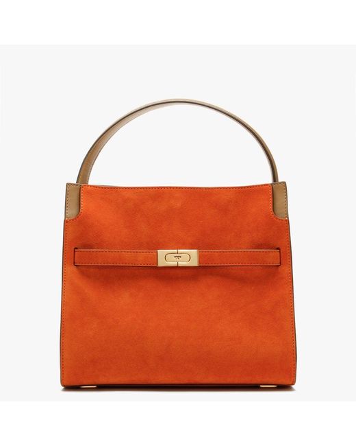 Tory Burch Small Lee Radziwill Sweet Orange Suede Double Shoulder Bag