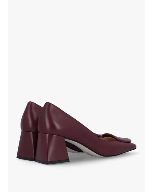 Daniel Purple Nessie Burgundy Leather Block Heel Court Shoes