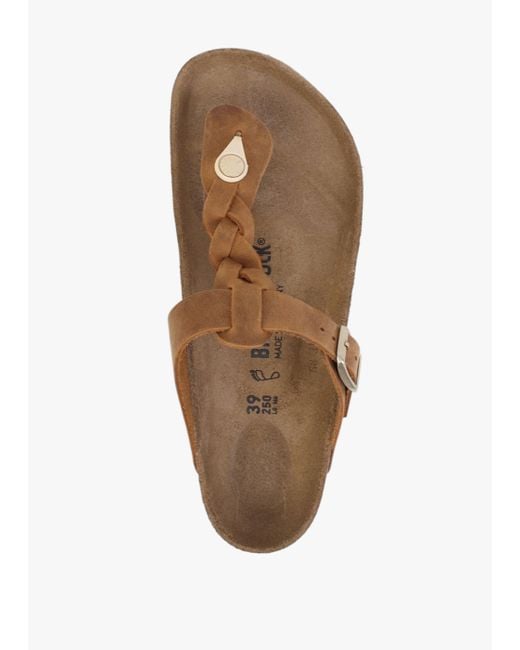 Birkenstock White Gizeh Braided Cognac Oiled Leather Toe Post Sandals
