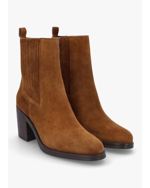Alpe Brown Adios Tan Suede Western Chelsea Mid-heel Boots