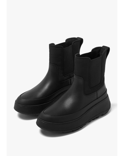 Fitflop Black F-mode Water-resistant Flatform Chelsea Boots