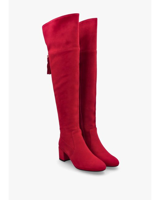 Moda In Pelle Retta Red Suede Block Heel Over The Knee Boots