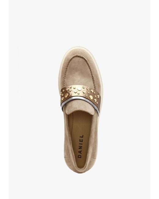 Daniel Natural Tia Beige Suede Embellished Chunky Loafers