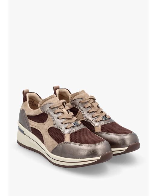 Caprice Brown Multicoloured Leather & Mesh Trainers